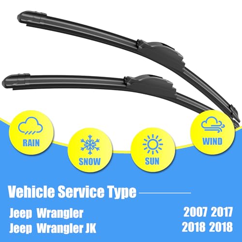 Image of Gavimnal 15 inch+15 inch Silicone Wiper Blades Replacement For 2007 2008 2009 2010 2011 2012 2013 2014 2015 2016 2017 Jeep Wrangler /2018 Wrangler JK,All-Season Front Windshield Wiper Blades(Set of 2)