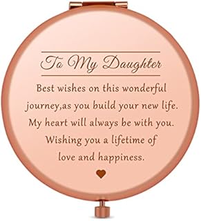 Jielahua Daughter Inspirational Gifts Daughter Gifts from Mom Dad Engraved Pocket Makeup Mirror Encouragement Gift Graduation Birthday Gift for Daughter Compact Pocket Makeup Mirror