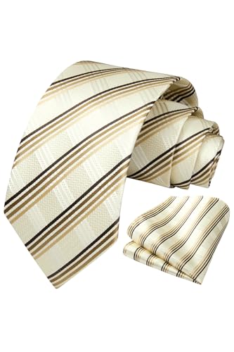 Image of HISDERN Ties for Men Plaid Checkered Tie with Pocket Square Woven Business Formal Necktie Handkerchief Set Wedding Party