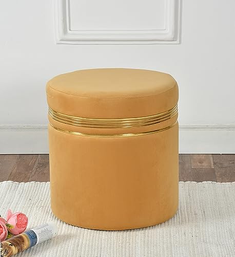 Image of NACIA Wooden Ottoman Stool for Living Room, Ottoman pouffes for Sitting, Puffy Chair Bench for Home Decor, Ottoman & Stools, Footrest Pouf Foot Stool for Office Room Decor, (16 inchx16 inchx17 inch, Beige)