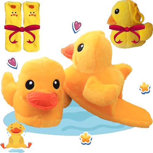 Gyagalre Enten-Hausschuhe, niedlich, Cartoon-Hausschuhe, Tier-Hausschuhe für drinnen, weiche, bequeme Haushaltsschuhe, Gelb a, 7.5/9 UK Men/ 8.5/10 UK Women