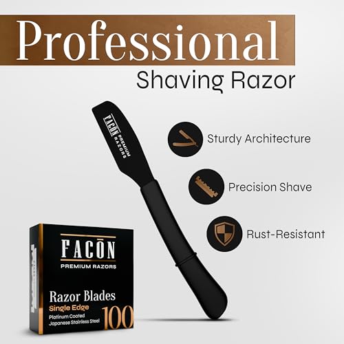 Facón Straight Razors for Men - Professional Barber Straight Edge Razor Kit with 100 Blades,Japanese Stainless Steel Barbero Shaver for a Smooth & Precise Shave, Premium Barber Razor for Men's Shaving