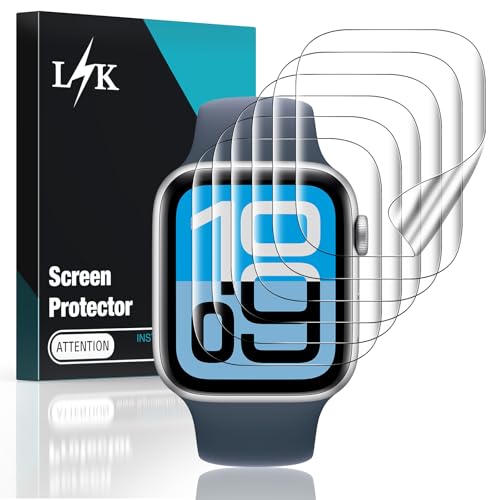 LK 6 Pack for Apple Watch SE3/SE2/SE/Series 6/5/4 Screen Protector 44mm Self-Healing TPU Screen Protector Anti Scratch 0 Bubble HD Touch Sensitive Upgrade Flexible Film for iWatch 44mm