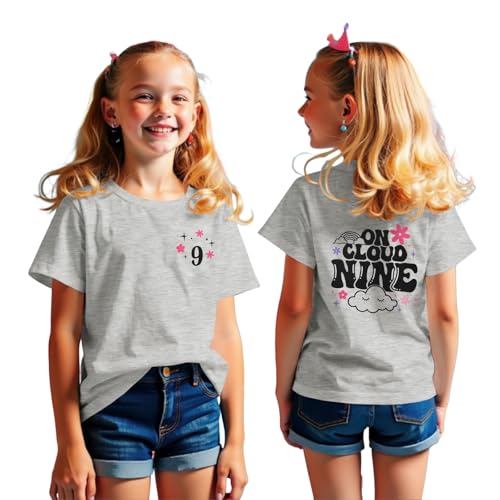Image of On Cloud Nine Birthday Girl Shirt 9th Birthday Shirt Girl Flower Nineth Party T-Shirt Kids 9 Year Old Summer Tee Tops