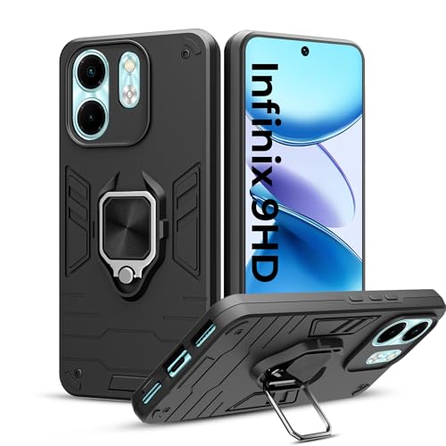 Image of A rtistque Armor Bumper Back Case Cover for Infinix Smart 9 HD 5G | Stylish Ring Holder & Inbuilt Stand | Shockproof TPU Protective Design | 360 Degree | Infinix Smart 9 HD 5G Back Cover - Black