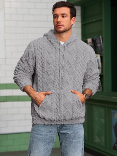 Runcati Mens Fuzzy Sherpa Hoodie Pullover Sweatshirts Long Sleeve Front Pocket Fall Winter Hooded Textured Outwear2