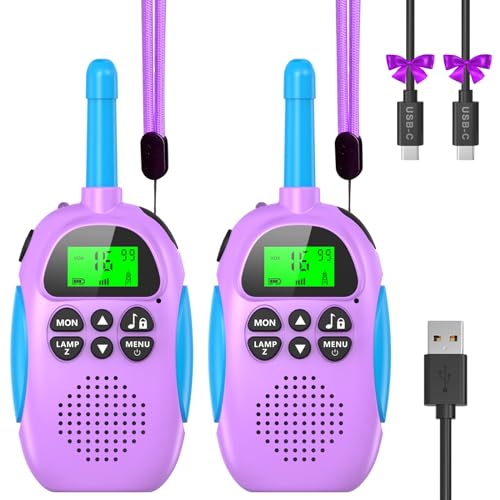 Ushining Walkie Talkie Recargable para Niños, Walkie Talkies con Función VOX 10 Tonos de Llamada LCD Retroiluminado...