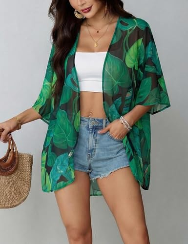 Image of Chunoy Women Floral Beach Wear Cover Up Chiffon Kimono Cardigan Open Front Blouse Beach Resort Wear for Swimwear 2026