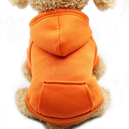 Jecikelon Winter Dog Hoodie Sweatshirts with Pockets Warm Dog Clothes for Small Dogs Chihuahua Coat Clothing Puppy Cat Custume (Small, Orange)