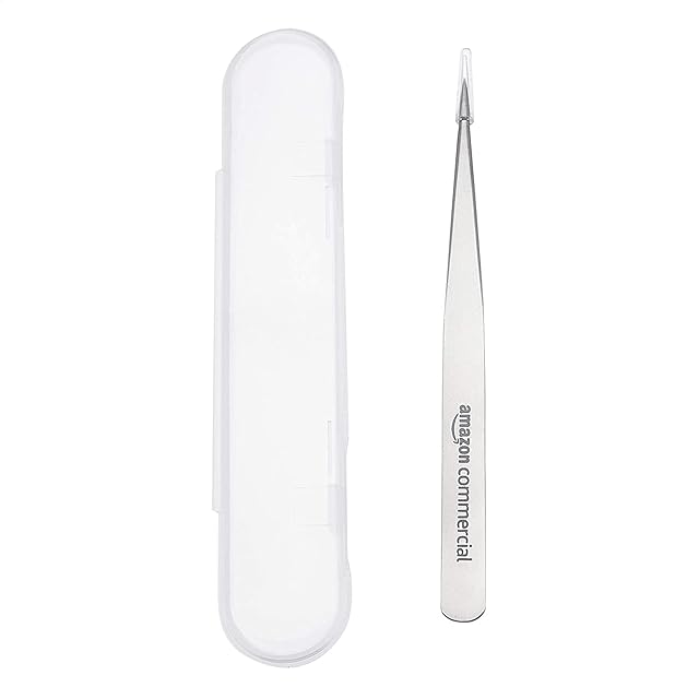 AmazonCommercial Stainless Steel Non-Magnetic Precision Tweezers with Very Fine Point Tips for Microelectronics Applications, 12.2 cm Length