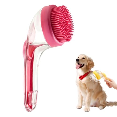 Pet Bath Brush with Shampoo Dispenser, 2026 New Dog Bath Brush Soft Silicone Bristle for Bathing Pets Grooming Massage Brush (Green) (Pink-A)