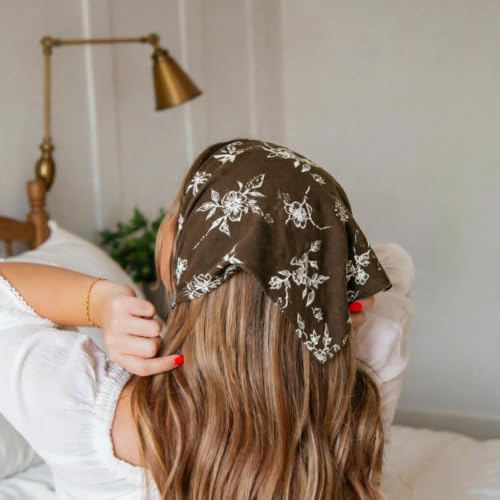 Image of DRESHOW Floral Crochet Hair Bandana Tie Knotted Headscarf Vintage Headband Knitted Head Kerchief for Women Girls