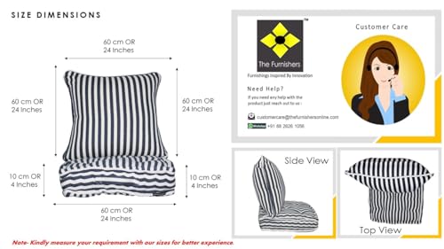 Image of Woven Quilted Floor Cushion Set 60x60x10 CM Navy Blue Stripe with Fillers & Back Cushion, Large Size for Seating, Patio Seat, Meditation, Yoga, Pooja, Guests, Living 24x24x4 Inch