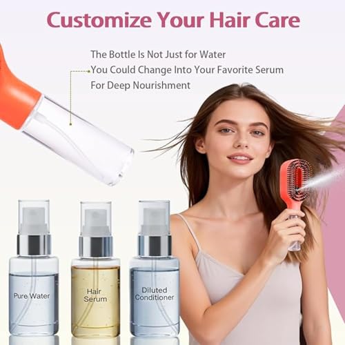 Image of 2-in-1 Spray Comb for Hair, Water Spray Detangling Brush with Built-In Mist Bottle, Anti-Frizz Wet Hair Brush for Men, Women & Kids Ideal for Long, Thick & Curly Hair (Orange)