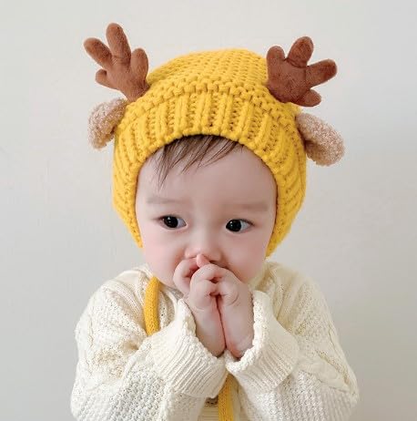 MAAGHI Beanie Knitted Designed Cap (0-24months), One Size I Children Baby Girls Infant Woolen Caps Hat Earmuffs Kids (in, Age, 0, 24 Months, Yellow) 1