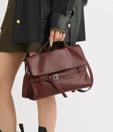 PU Leather Belted Top-handle Satchel Shoulder Bags Vintage Work Tote Purses for Women 2025 Crossbody Handbags Hobo Bag3