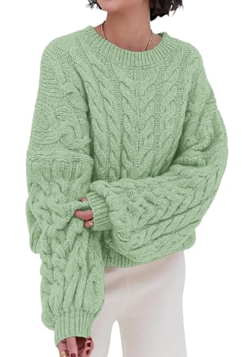 Image of PRETTYGARDEN Womens Sweaters Spring 2026 Cable Knit Long Sleeve Crewneck Oversized Sweater Chunky Pullover Loose Outfits