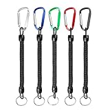 KEREDA Spiral Schlüsselanhänger, 5 Stück Elastisch Schlüsselanhänger, Plastik Schlüsselbund mit D Karabinerhaken für Schlüssel, Taschenlampe, Zange, Fisch Tool Bootfahren und Camping