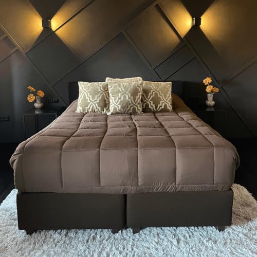 Zelesta Easybed Couette 4 Saisons - Couette sans Housse - Literie pour l'hiver et l'été Chaude Duvet - Couette Lavable sans Housse (Brun Chocolat & Corail, 160x220cm)