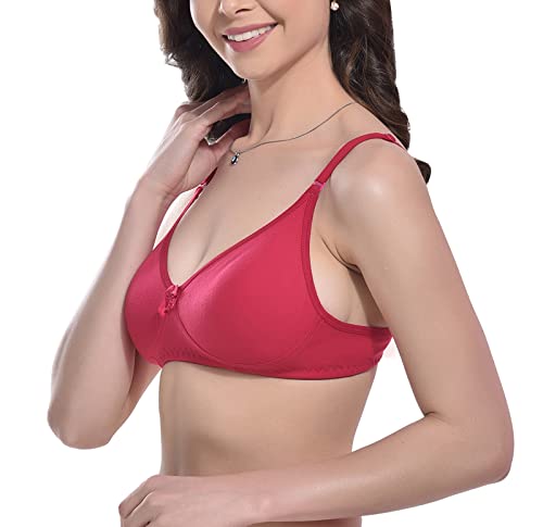 Image of FIMS - Fashion is my style Women Cotton Blend Non-Padded Bra Non-Wired Mould Seamless Cup Solid Bras Cup-B Pack of 1, Multicolor