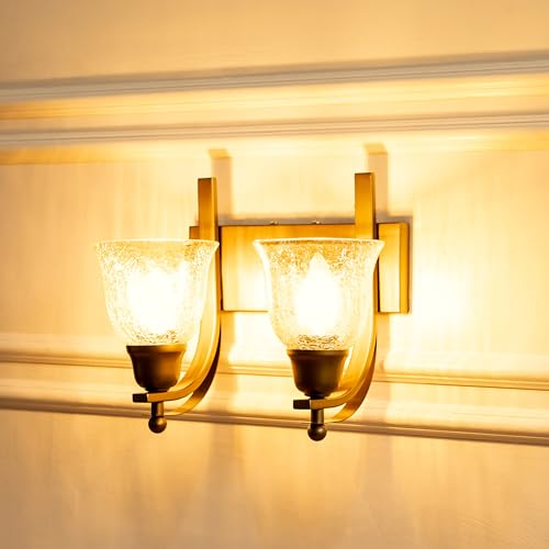 Image of Divine Trends Antique Brass Finish Double J Wall Light with Cup Crackled Glass Golden Luster for Living Room, Bedroom, Home Decoration, Hotel Wall Lamp Pack of 1
