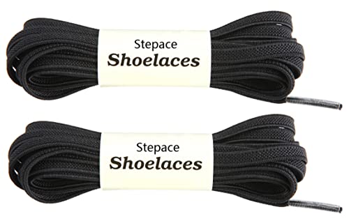 Stepace Lacets Élastiques [2 Paires] 6mm de Qualité Lacets Plats pour Chaussures de Sport, Course de Chaussures Black 140 Cover