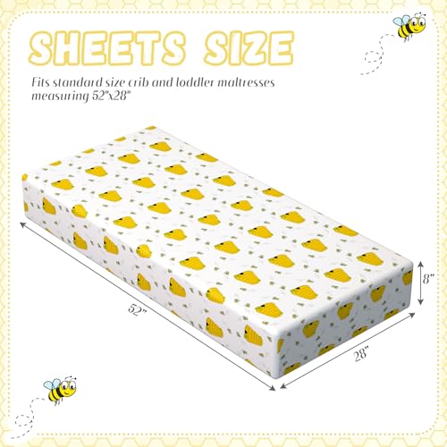 Image of Peryiter 4 Pack Crib Sheets for Baby Yellow Bee Soft Baby Bed Sheet Set 52'' x 28 inch Nursery Crib Sheets for Standard Bed Toddler Mattress Nursery Decor Boys Girls Kids