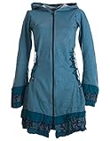 Passt super auf eine Jeans Vishes – Alternative Bekleidung – Elfenmantel aus Baumwolle mit Zipfelkapuze und Rüschen zum Schnüren türkis 44