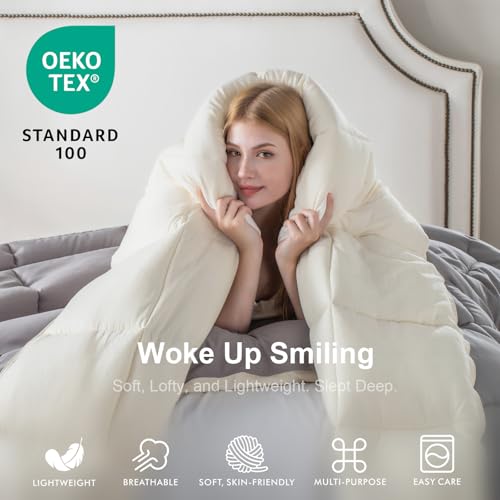 Image of KASENTEX King Comforter Set, Reversible, Goose Down Alternative, All Season | 250 GSM Fill, Ultra-Soft, Lightweight, Machine Washable, 1 Comforter + 2 Pillow Shams, Gull /Jet Stream