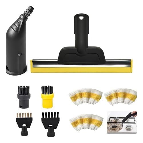 9 Piezas Limpieza a Vapor Accesorios Compatible con Kärcher SC1 SC2 SC3 SC4 SC5, Incluyendo Cepillos Redondos, Cepillo Plano, Boquilla, Enjugador de Ventanas, Paño