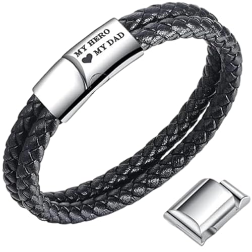 Regalos del día del padre para papá, pulsera para hombre, pulseras de cuero, pulseras de cuero trenzado con cierre magnético,...