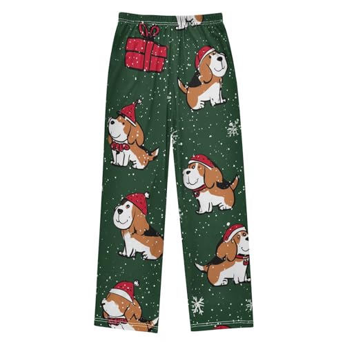 Beagle and Snowflakes Boys Long Pants Soft Trousers Elastic Waist Kids Lounge Bottoms with Pockets S-XL2