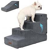 SIEMOUR 4-Step Dog Stair and Ramp for Small Dogs and Cats, Pet Steps for Bed with Non-Slip Bottom, Grey