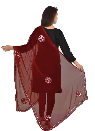 Image of YOUTHQUAKE Plastic Mirror Work Embroidered Chiffon Dupatta for Women & Girls