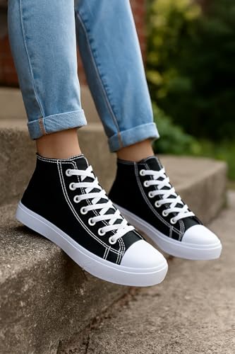 Women's High-Top Canvas Sneakers – Classic Lace-Up Casual Shoes with Extra Shoelaces – Comfortable, Stylish, and Durable2