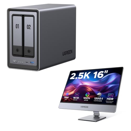 Image of UGREEN NAS DXP2800 2-Bay Bundle 16 Inch 2.5K Portable Monitor with Magnetic Stand for Work & Gaming