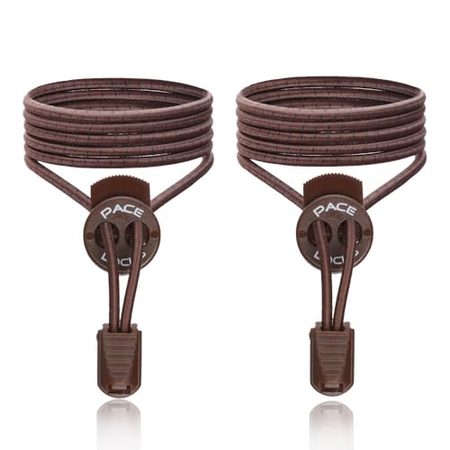 ALPHAPACE Pace Locks Elastische Schnürsenkel ohne binden mit Schnellverschluss, Schuhbänder ohne Schnüren, Slip-on Schnellverschluss für Sport, Jugend & ältere Menschen, 120 cm, 1-Paar in Braun