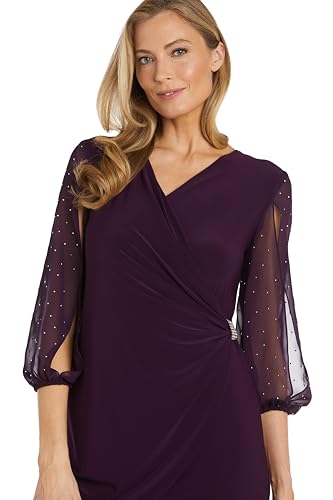 Image of Elegant Mini Cocktail Dress W /Sheer Rhinestone Balloon Sleeves