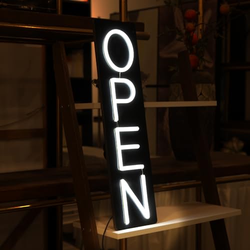 Image of Open Signs for Business 12V /2A Ultra Bright LED Neon Open Sign 16 Inch Lighted Open Sign Electric Light Up Open Sign for Business Storefront Window Glass Door Retail Shop Store Bar Salon Restaurant,Vertical White