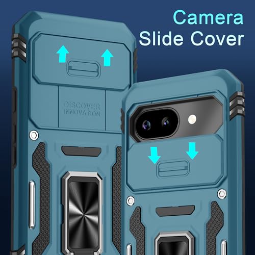 DEERLAMN Case for Google Pixel 9A with Slide Camera Cover+Screen Protector (1 Pack), Rotated Ring Kickstand Military Grade Shockproof Protective Cover-Light Blue by DEERLAMN - Image 2