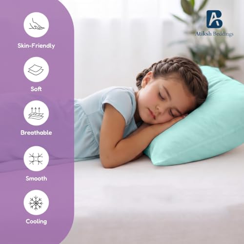 Image of Atiksh Beddings 14x20 Toddler Travel Pillow Cases, Pack of 2, 100% Egyptian Cotton, 600 Thread Count, Zipper Closure, Small Pillowcase for Kids, Daycare, Preschool & Travel, Aqua Blue