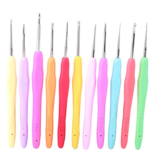 مجموعة ابر الكروشيه من 18 قطعة بمقاس 0.5-8 ملم، مجموعة ابر بمقبض لين لنسج المشغولات اليدوية