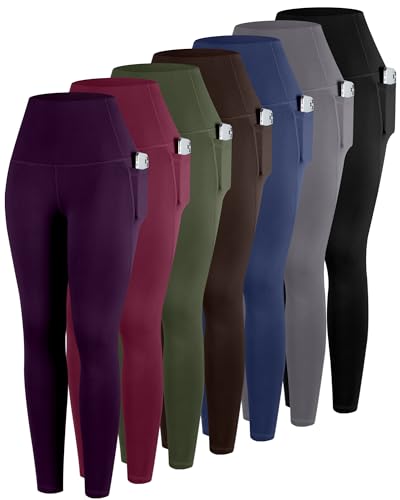 Image of ATHVOTAR Leggings with Pockets for Women, 7 Packs High Waisted Workout Tummy Control Yoga Pants
