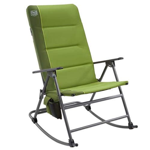 Timber Ridge Oversized Folding Rocking Camping Chair, Padded Outdoor Rocker with High Back, Portable Outdoor Chair for Patio, Garden, Lawn, Supports up to 400 lbs, Green