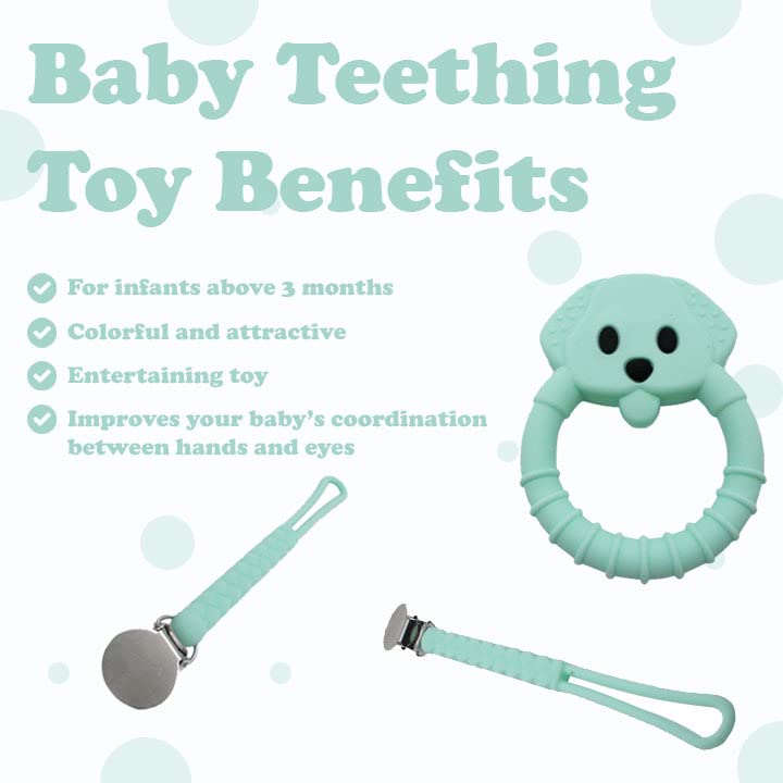 Image of Gadgetime USA Baby Teething Toy Set - Includes Green Pacifier Clip & Bear Teether - Silicone Chew Toys for Infants Newborns - BPA Free Freezer Safe
