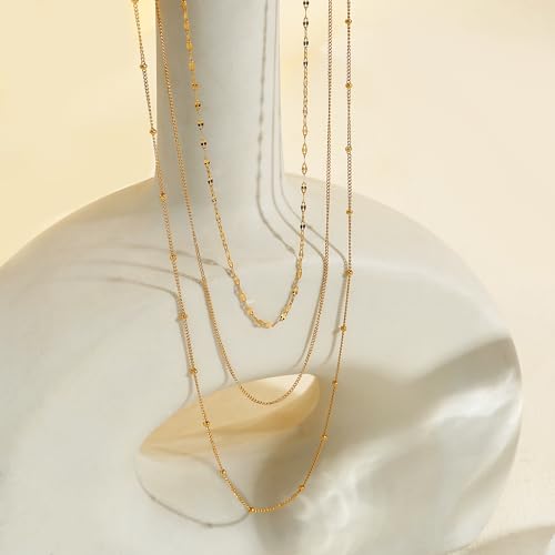 CONRAN KREMIX Waterproof Gold Necklace Layered Necklaces for Women Non Tarnish,18k Gold Plated Stainless Steel Dainty Stack Thin Chain Necklace Set for Women Gifts Jewelry