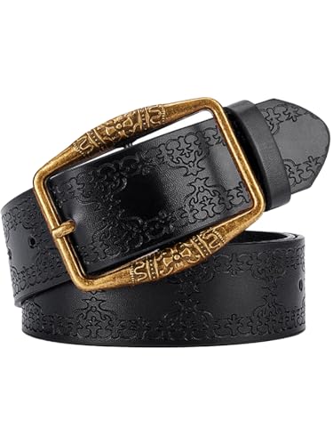 Cowboy Cowgirl Belts for Women Men Western Leather Belt for Jeans Pant Country Belt with Vintage Buckle