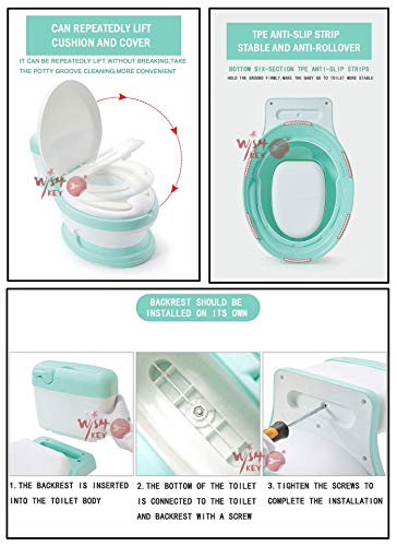 Image of WISHKEY Plastic Comfortable Western Style Toilet Training Potty Seat with Upper Closing Lid, Removable Bowl For Toddler Kids (Pack Of 1, Green)
