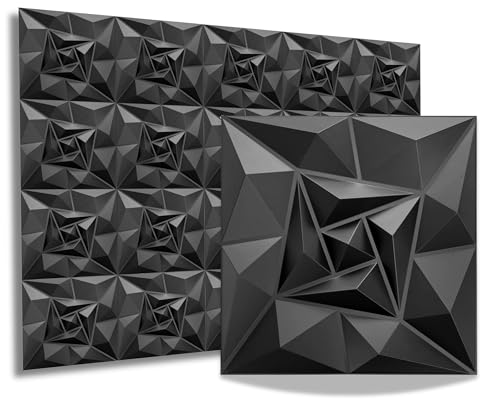 Eurodeco 3D Paneele 50cm x 50cm PVC Kunststoffpaneele 40 Stück 10 m² Wandpaneele Gaming Zimmer Wand Decke 3D Optik Quarz Black PVC 3D Platten