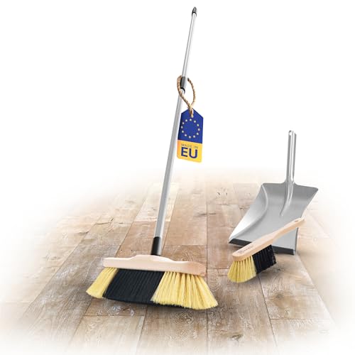 Novaliv Zimmerbesen mit Stiel FEINE KUNSTBORSTEN Besen weiche Borsten Schrankbesen mit Teleskopstiel und Handfeger Kehrblechgarnitur Metall mit Gummilippe Kehrblechbesen Feger und Kehrblech